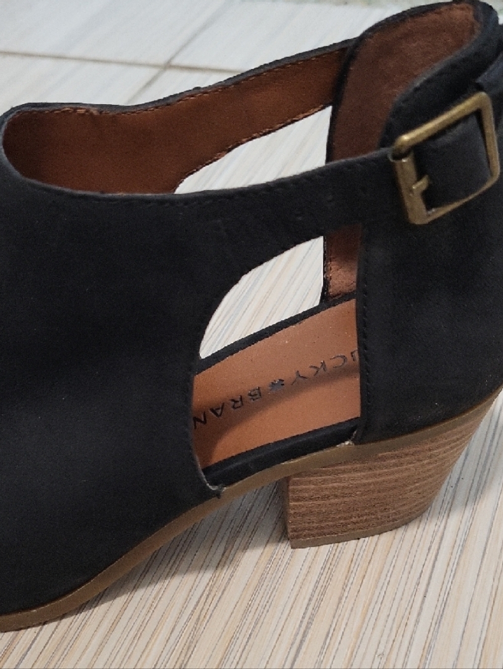 Lucky Brand Black Nubuck Peep-Toe Ankle Strap Heels - Picture 2 of 5